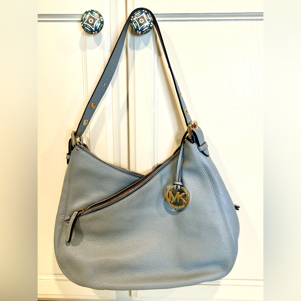 Preloved authentic Michael Kors leather hobo bag in baby blue
